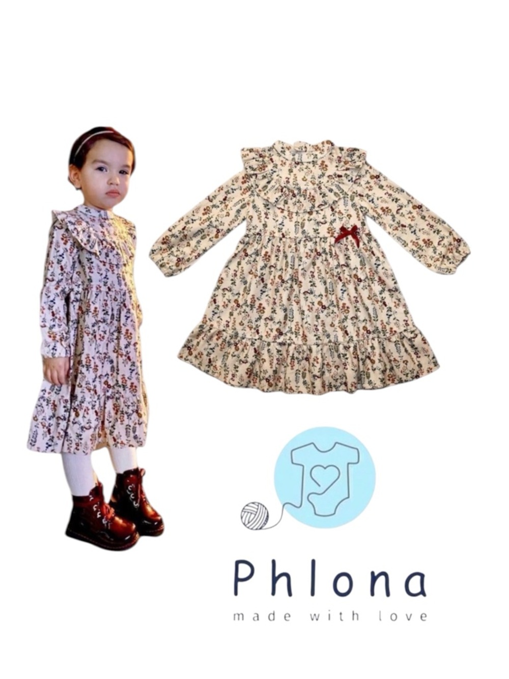 Phlona Beige Floral Ruffle Cotton Dress Size 2T EUC